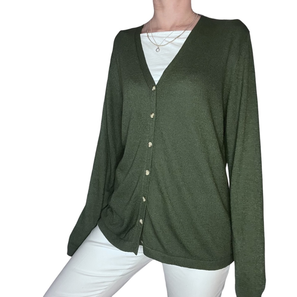 VINTAGE Jessica Sport Green Button Up Lightweight Cardigan Size Large
